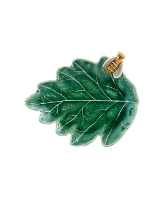 Platou ceramic frunza de stejar cu albina, 14 cm, Folhas do Campo - BORDALLO PINHEIRO